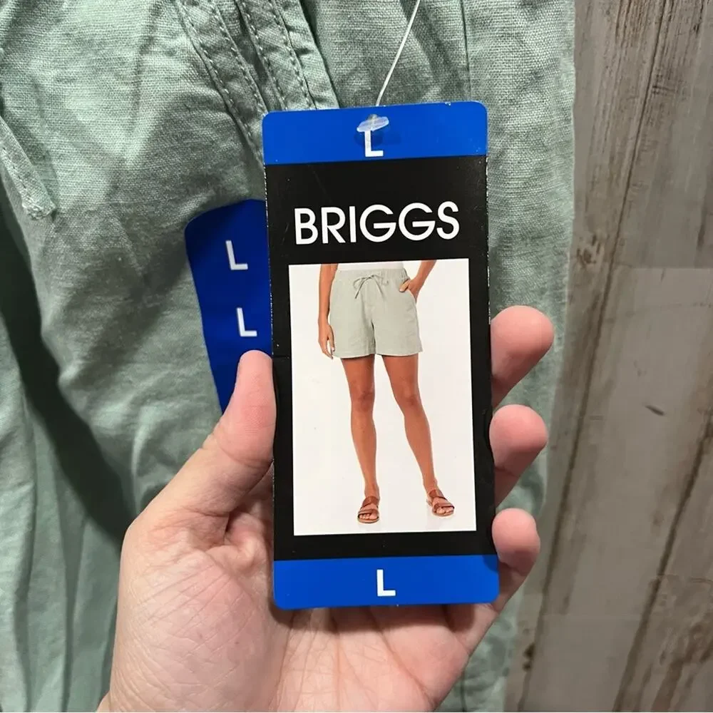 NWT Briggs Ladies' Green Linen Blend Pull-On Short